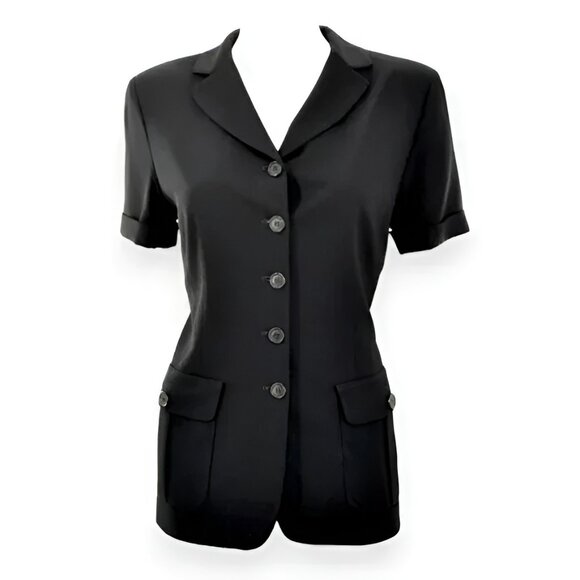 Ann Taylor Vintage 90s Black Minimalist Cargo Office Dress Jacket Blazer M 8 - Picture 1 of 6